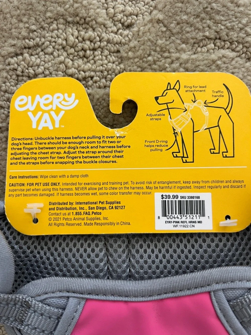 NWT Every Yay Embrace the Pace Pink Dog Harness Size Medium